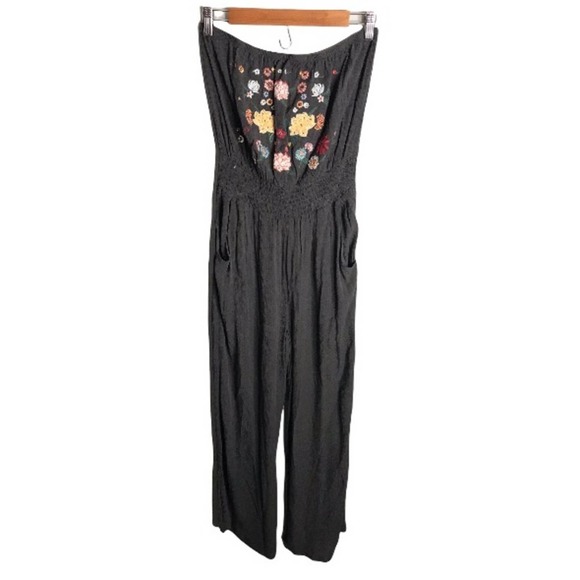 Xhilaration | Grey Strapless Jumpsuit Jeweled & Embroidered Floral Boho Chest - Picture 8 of 10